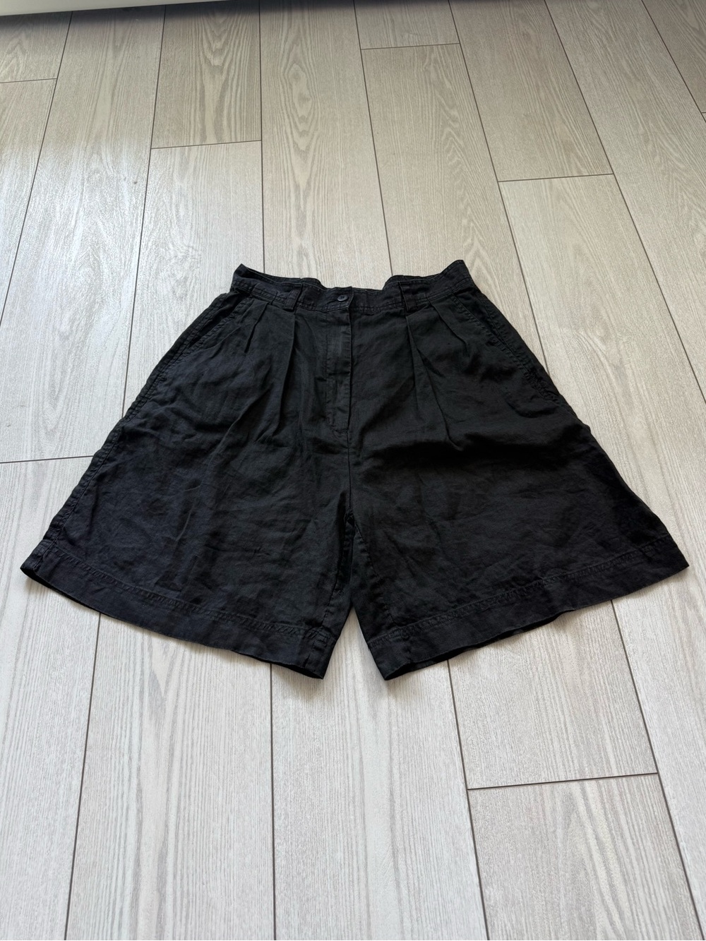 Vintage 100% linen shorts high waisted black 10 summer pockets casual beach